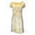 Autre Marque Valentino marfil / amarillo / Vestido de seda de manga corta con volantes y estampado floral multicolor verde  ref.1255966