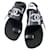 Chanel flip-flop sandals Black White Leather  ref.1256177
