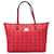 Borsa shopper con zip MCM, borsa a mano, manici, neon rosso rosa, logo medio.  ref.1260040