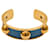 Bracelet ouvert en cuir bleu estampé vintage Hermès en métal plaqué or  ref.1265952