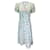 Autre Marque HVN Light Blue Printed Short Sleeved V-Neck Silk Dress  ref.1266011
