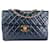 Chanel Blaues gestepptes Lammleder 24K Gold Jumbo-Umhängetasche mit einer Klappe Leinwand  ref.1268504