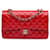 Rote, mittelgroße, klassische, mit Lack gefütterte Chanel-Umhängetasche mit Klappe Leder  ref.1268597