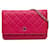 Wallet On Chain Carteira Chanel Rosa Clássica em Pele de Cordeiro com Corrente Couro  ref.1269987