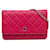 Wallet On Chain Carteira Chanel Clássica de Pele de Cordeiro Rosa em Bolsa Crossbody com Corrente Couro  ref.1276542