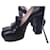 Sapatos de salto alto Gucci Marmont pretos com logotipo GG, bico quadrado e franjas em couro.  ref.1282073