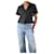 Frame Denim Black short-sleeved cropped shirt - size XS Linen  ref.1284077