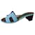 Sandálias Hermès Oasis com salto emblemático da Maison em camurça de cabra, borda cortada a cru Verde Azul claro Couro  ref.1284554