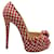 Christian Louboutin Red Gingham Greissimo Peep-Toe Pumps Leather  ref.1284607