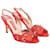 Autre Marque Contemporary Designer Red Crystal Embellished Slingback Sandals Leather Satin  ref.1285013
