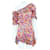 Mini vestido assimétrico de um ombro com babados e estampa multicolorida Saint Laurent Multicor Seda Poliamida  ref.1286076