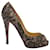 Christian Louboutin Black Lace and Satin Very Prive Peep Toe Heels Beige Leather  ref.1286309