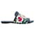 Roger Vivier Strass-Buckle Floral Denim Slide Sandals Leather  ref.1288182