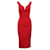 Autre Marque Vestido midi con aros en V y vendaje rojo de diseñador contemporáneo Roja Viscosa Elastano Poliamida  ref.1289025