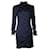 Autre Marque Marineblaues drapiertes Kleid mit Polka Dot-Muster und gepolsterten Schultern Viskose  ref.1289056