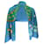 Autre Marque Hermès Azul / Bufanda de algodón XL con estampado de pavo real multicolor verde  ref.1293062