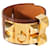 Hermès Collier De Chien Brown Leather Gold Tone Cuff Metallic  ref.1293386