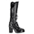 Timeless Chanel CC Runway Chain Obsession Block Heel Boots in Black Glazed Leather  ref.1293731