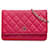 Wallet On Chain Cartera rosa Chanel clásica de piel de cordero con bolso bandolera con cadena Cuero  ref.1296146