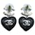 Pendientes colgantes de corazón de resina con diamantes de imitación CC plateados de Chanel Negro Plata Metal Plástico  ref.1296430
