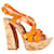 Casadei Crisscross High Block Heel Sandals in Orange Patent Leather  ref.1296529