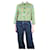 Miu Miu Green floral cropped denim jacket - size UK 12 Cotton  ref.1297417