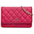 Wallet On Chain Carteira Chanel Rosa Clássica em Pele de Cordeiro com Corrente Couro  ref.1298481