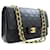 Aba forrada Chanel Classic 10"Bolsa de Ombro em Corrente Pele de Cordeiro Preta Preto Couro  ref.1299859
