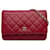 Wallet On Chain Cartera roja Chanel clásica de piel de cordero con bolso bandolera con cadena Cuero  ref.1300764