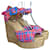 Hermès HERMES Multicolor Braided Leather Ankle Strap Espadrille Wedges Sandals, Size 40 Pink Blue  ref.1302211