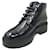 Botas cortas de combate Chanel negras brillantes de piel de becerro con cordones de perlas. Negro Cuero  ref.1305149