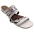 Autre Marque Hermes White / Silver Metallic Chain Strap Flat Leather Sandals  ref.1306170