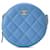 Embreagem redonda de pele de cordeiro acolchoada azul Chanel com bolsa crossbody de corrente Couro  ref.1306267