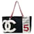 Chanel Nr5 Folie gesteppte Einkaufstasche Schwarz Leinwand  ref.1311282