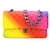 Chanel Bolsa com aba forrada com arco-íris médio acolchoada CC Rosa Pele de cordeiro  ref.1311410