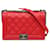 Kleine rote Chanel-Schultertasche „Stitch Boy“ mit Lammfellfutter Leder  ref.1313327