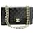 Chanel VINTAGE PRETO 1996-97 Bolsa com aba média clássica forrada Couro  ref.1318117