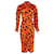Ganni Vestido midi fruncido con estampado floral en seda naranja  ref.1318279