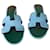 Hermès Sandálias Hermes Oasis com salto de camurça azul. Verde Azul claro Couro  ref.1319012