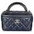 Chanel Navy Quilted Lambskin Top Handle Vanity Case With Chain Blue Leather  ref.1319318