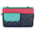 Wallet On Chain Portafoglio multitasche Chanel in pelle di capra tricolore con catena Rosa Blu Verde  ref.1319325