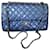 Bolsa Clássica Chanel de Couro Envernizado Azul de Dupla Aba  ref.1320174