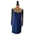 Marchesa Robe en soie bleu foncé avec broderies dorées  ref.1320989