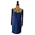 Marchesa Dark blue silk dress with golden embroidery  ref.1320989