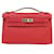 Hermès NEW HERMES POCHETTE KELLY MINI HANDBAG RED EPSOM LEATHER RED PURSE HAND BAG  ref.1321588