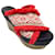 Autre Marque Barbara Bui Red / White / Taupe Suede Platform Wedge Heel Fringed Embroidered Sandals Cloth  ref.1323248