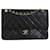 Chanel VINTAGE NEGRO 1989 Bolso mediano con solapa con forro clásico Cuero  ref.1323570