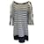 Autre Marque Alberta Ferretti Navy Blue / White Striped Lace Trimmed Knit Dress Cotton  ref.1325206