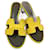 Hermès Oasis sandals in raw-cut suede Jaune Topaze 37.5 Yellow Dark green Leather Deerskin  ref.1326017