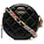 Chanel Black CC acolchoado fita de pele de cordeiro redonda embreagem com corrente Preto Couro  ref.1328204
